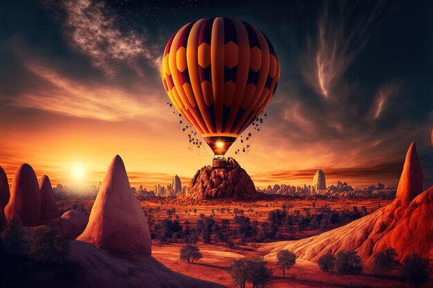 hot air balloon at sunset