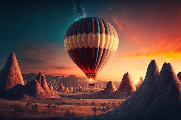 hot air balloon at sunset