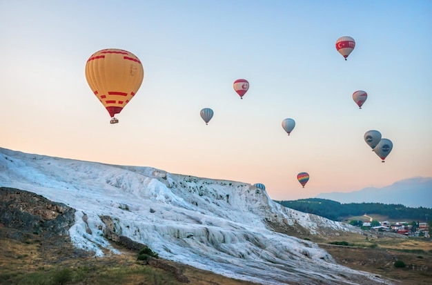 Hot air balloon trip over White Mountain Pamukkale Turkey