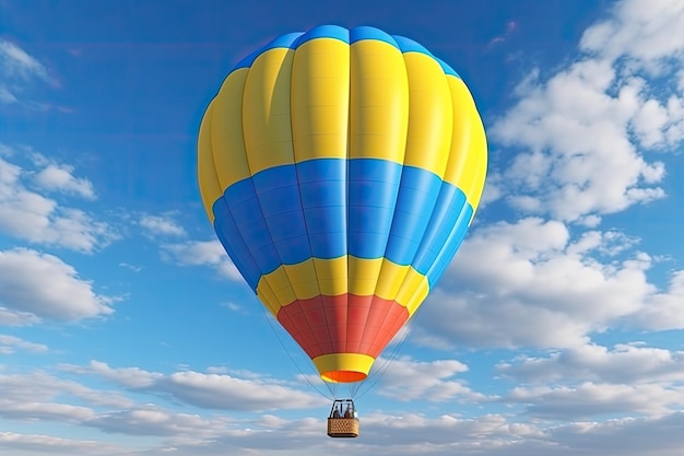 A hot air balloon with a blue sky background