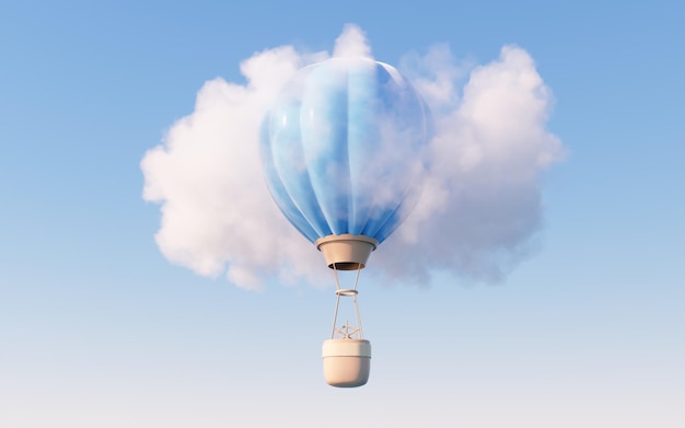 Hot air balloon with cartoon style 3d rendering