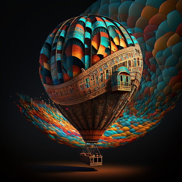 A hot air balloon with a colorful design that says " the word " on it.