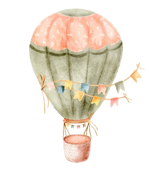 Hot air balloon with flags baby design decoration greeting cards posters invitations advertisement textile stickers