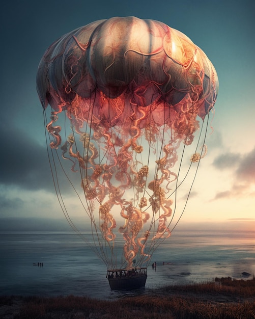 A hot air balloon with a jellyfish on it