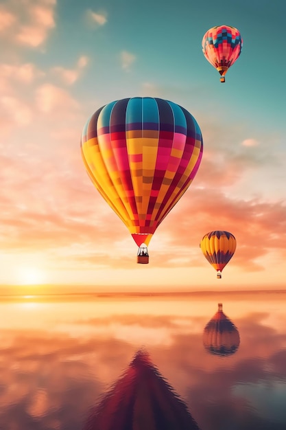 Балон с горячим воздухом с видом на пейзаж
