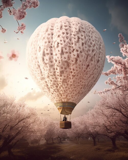 A hot air balloon with a pink pattern on it