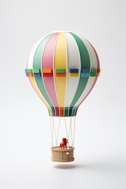 A hot air balloon with a red bear on it.