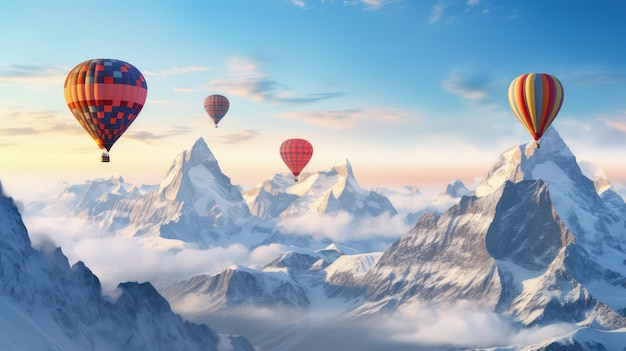 Hot air balloons over a beautiful landscape by Generative AI