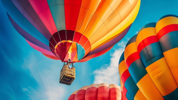Photo hot air balloons in flight the balloons are brightly colored and flying in a blue sky