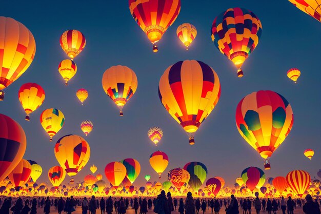 Hot air balloons floating in sky