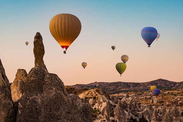 Hot air balloons flying in cappadocia sky turkey