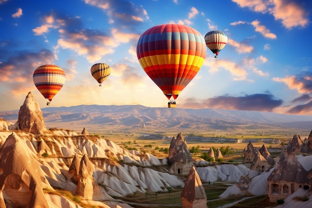 Foto palloncini ad aria calda che volano sopra la spettacolare cappadocia