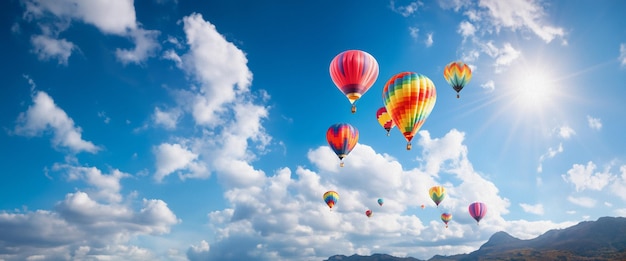 Hot air balloons in the sky with clouds in the background