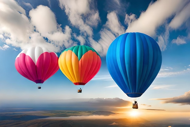 Photo hot air balloons in the sky with the sun behind them