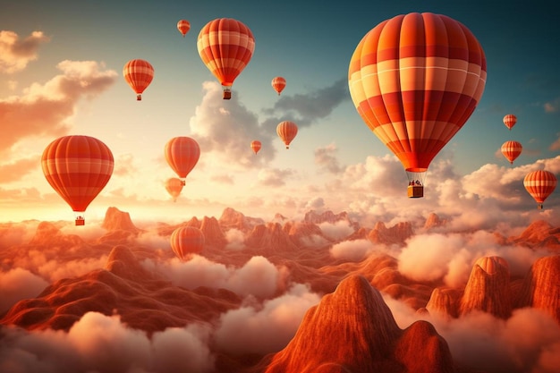 Hot air balloons in the sky with the words