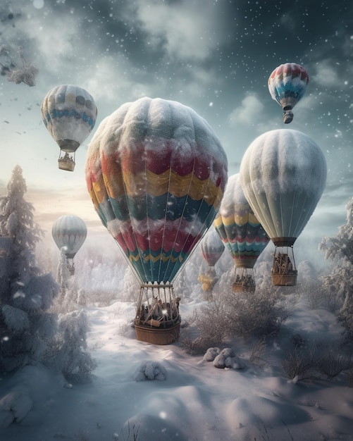 Hot air balloons in the snow