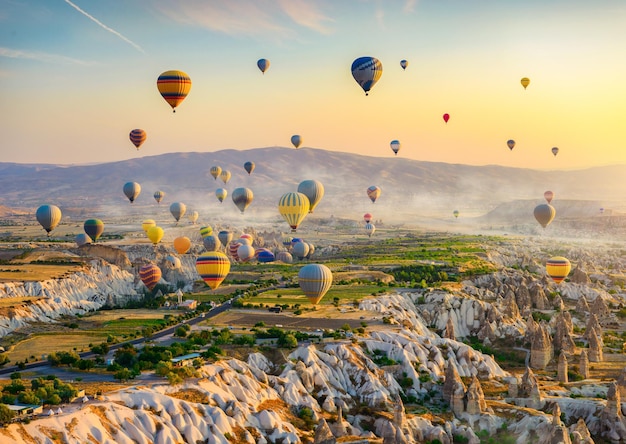 Hot air balloons at sunrise