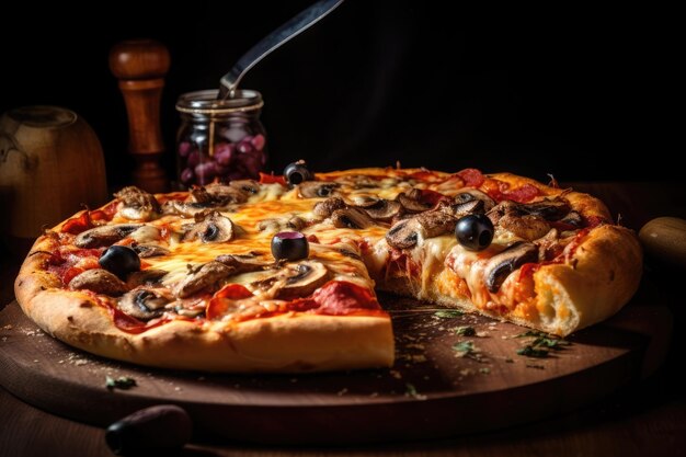 とろけるチーズとペパロニをトッピングした熱々の食欲をそそるピザ IA