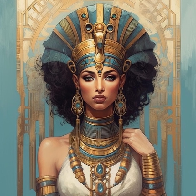 이집트 여왕 클레오파트라 왕실 의상을 입은 뜨거운 매력적인 패션 모델