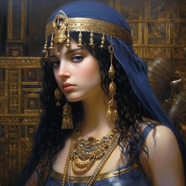 Foto modella di moda attraente in abiti reali della regina egiziana cleopatra