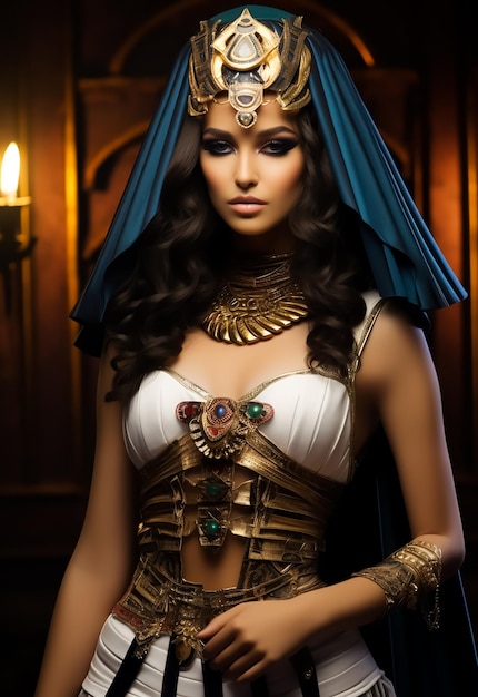 Горячая привлекательная модель в королевских костюмах египетской королевы Клеопатры