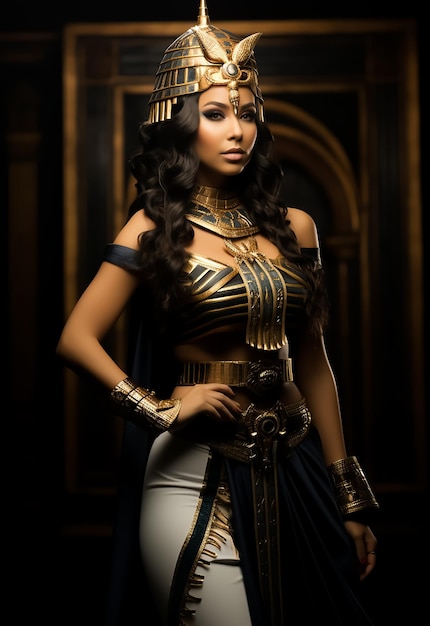 Foto modella di moda attraente in abiti reali della regina egiziana cleopatra