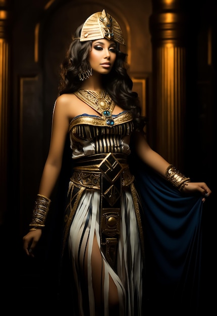 Hot Attractive fashion model in Egyptian Queen Cleopatra Royal Costumes