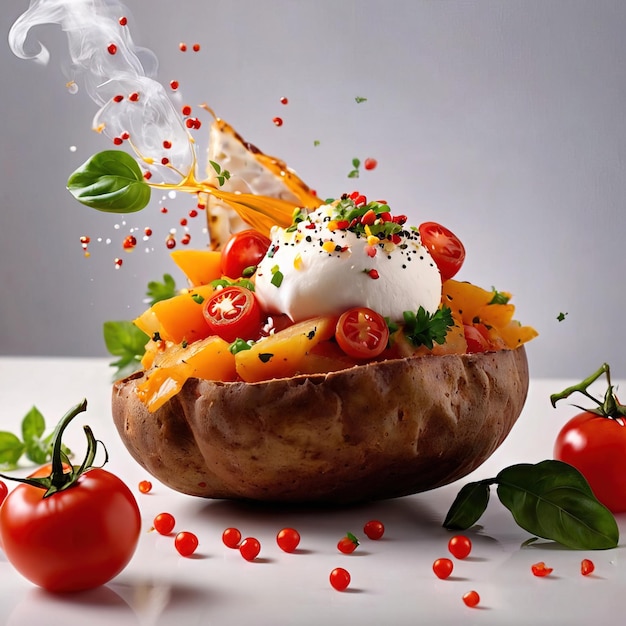 Premium AI Image | Hot baked potato with toppings