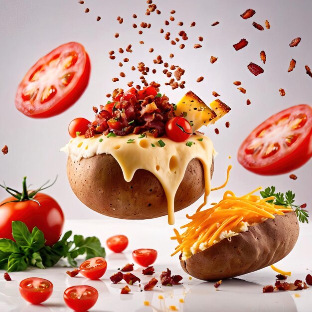 Hot baked potato with toppings