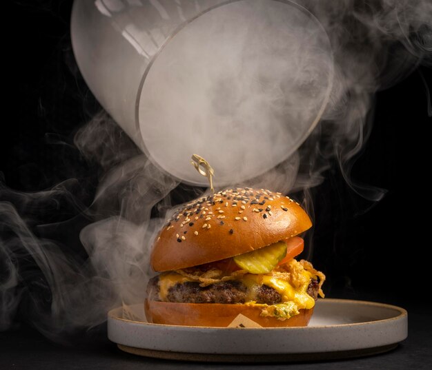 Hot Big burger sandwich met veel stoom eromheen?