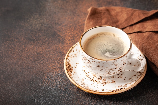 Hot black coffee in vintage cup