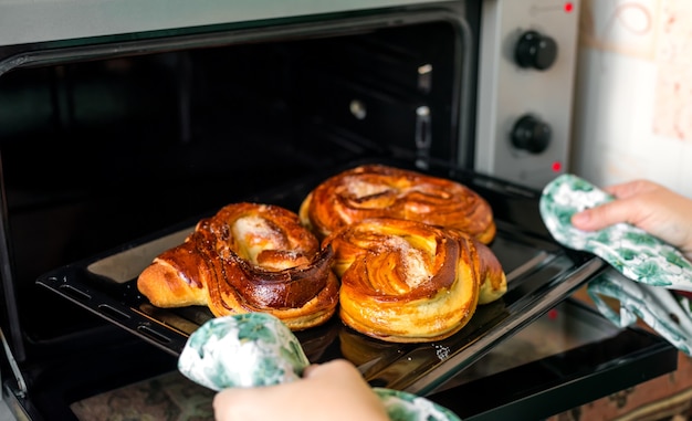 Hot buns on a baking sheet