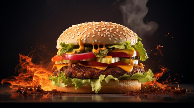 Hot burger on dark awardwinning studio photography