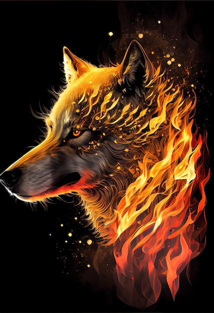 Hot burning wolf AI render