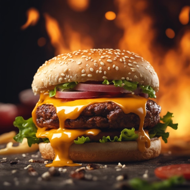 Hot Cheese Burger AI Image