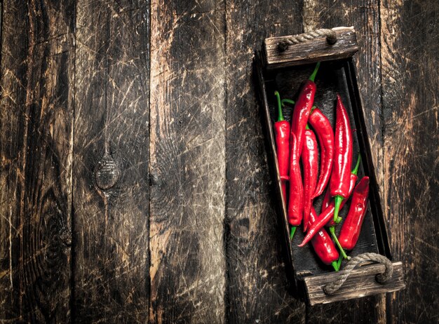 Hot chili peper in een oude doos.