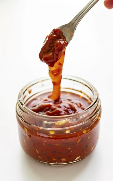 Hot chili peper saus op een witte