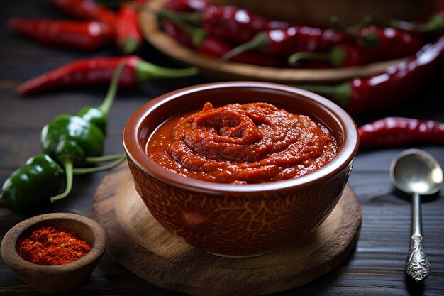 Photo hot chili pepper harissa sauce sensation