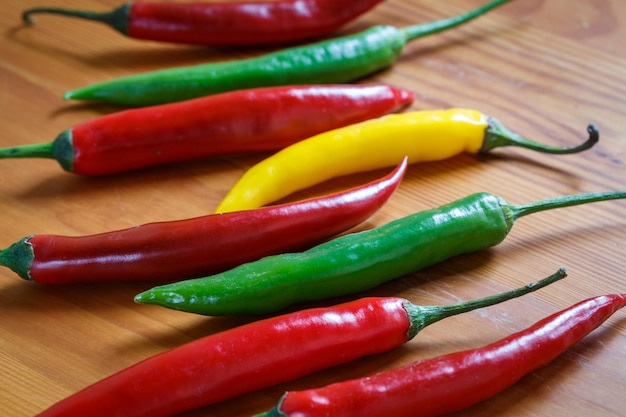 Hot chili peppers Chilli pepper on the wooden background