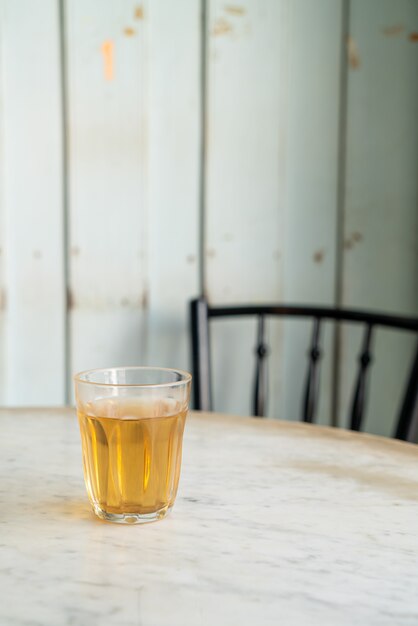 hot Chinese tea in glass on table