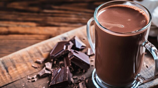 Foto bevanda al cacao al cioccolato caldo in tazza di vetro