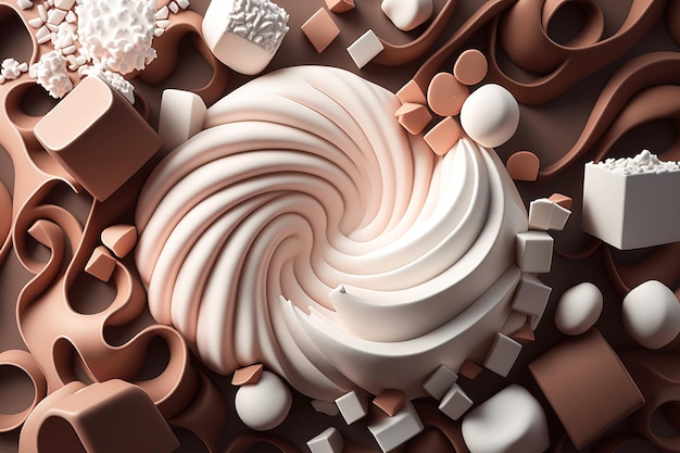 Hot chocolate cocoa and marshmallow abstract generative background