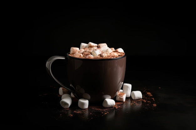 Hot chocolate and cocoa mug on black background