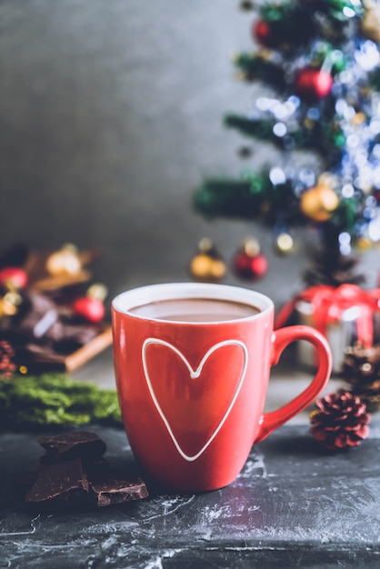 hot chocolate cup with christmas decoration 