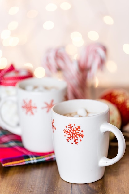 Hot chocolate garnished with small white marshmallows.