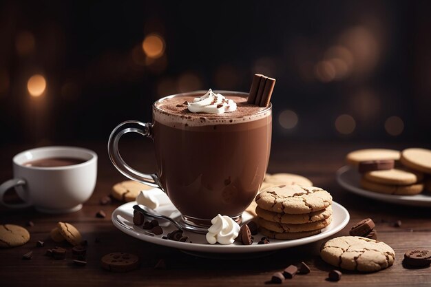 Photo hot chocolate served with cookies