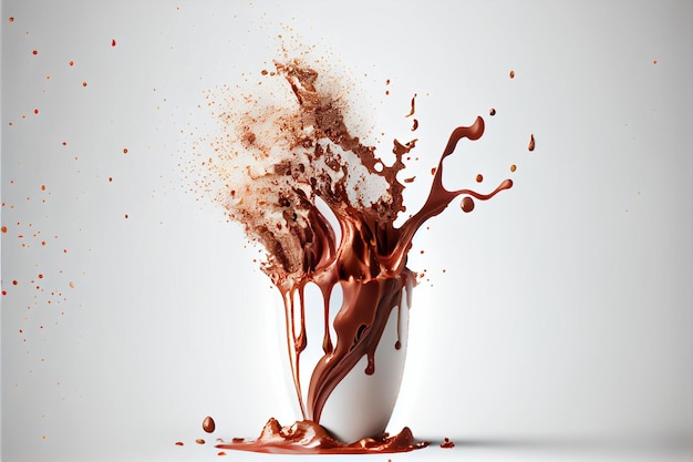 Hot Chocolate Splash geïsoleerd op witte achtergrond Valentijnsdag ai gegenereerde kunst