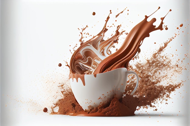 Hot Chocolate Splash Isolated on White Background Valentine's Day ai generated art