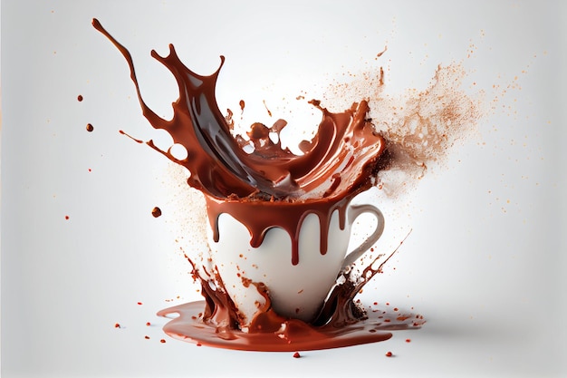 Hot Chocolate Splash Isolated on White Background Valentine's Day ai generated art