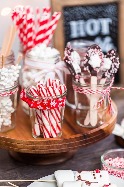 Hot chocolate station with variety of topppings.